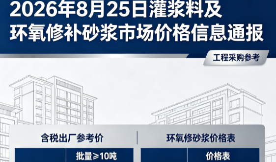 包河2026年8月25日灌浆料及环氧修补砂浆市场价格信息通报